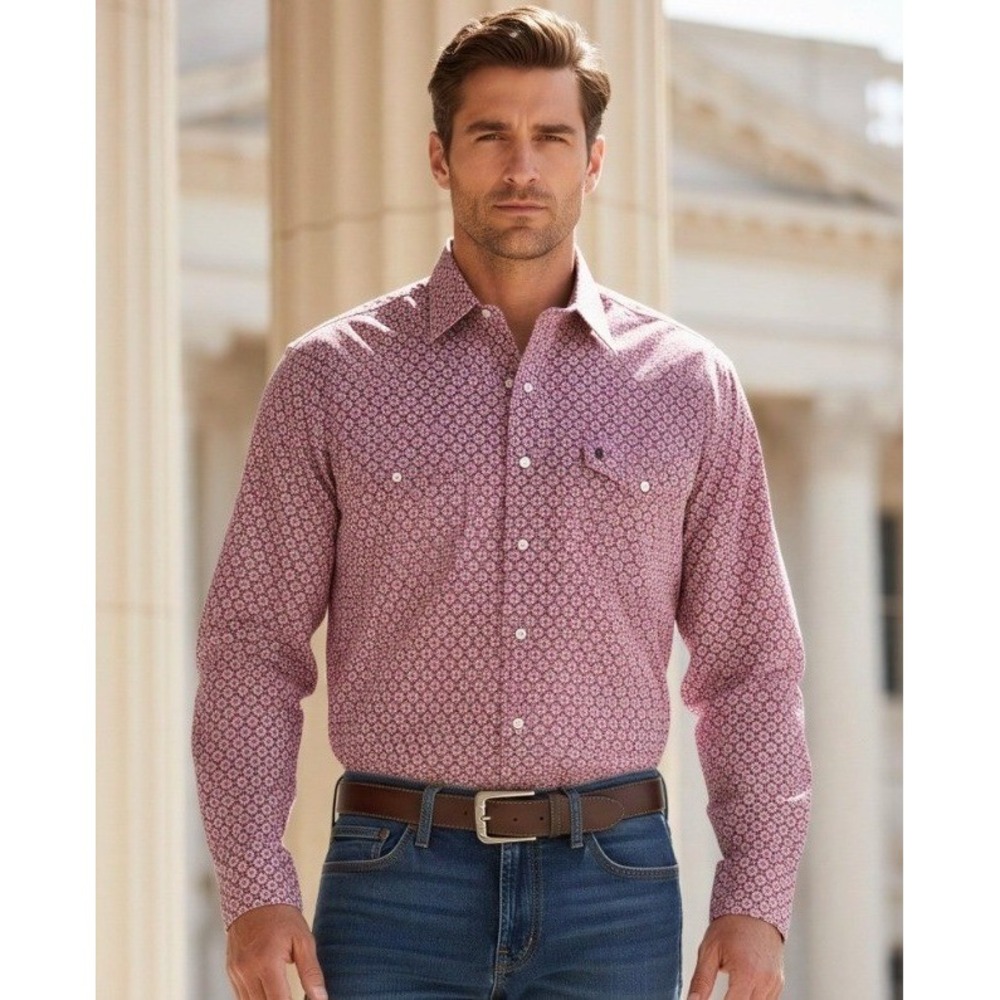 Stetson Mens Geometric Print Pearl Snap Button Western Shirt Size M